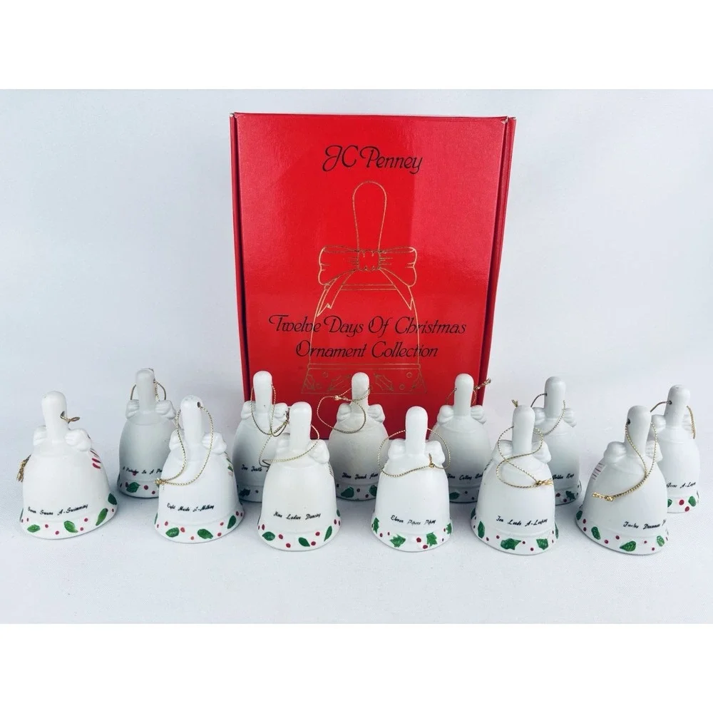 Vintage JC Penney 12 Days of Christmas Porcelain Hand‎ Painted Bells Collection